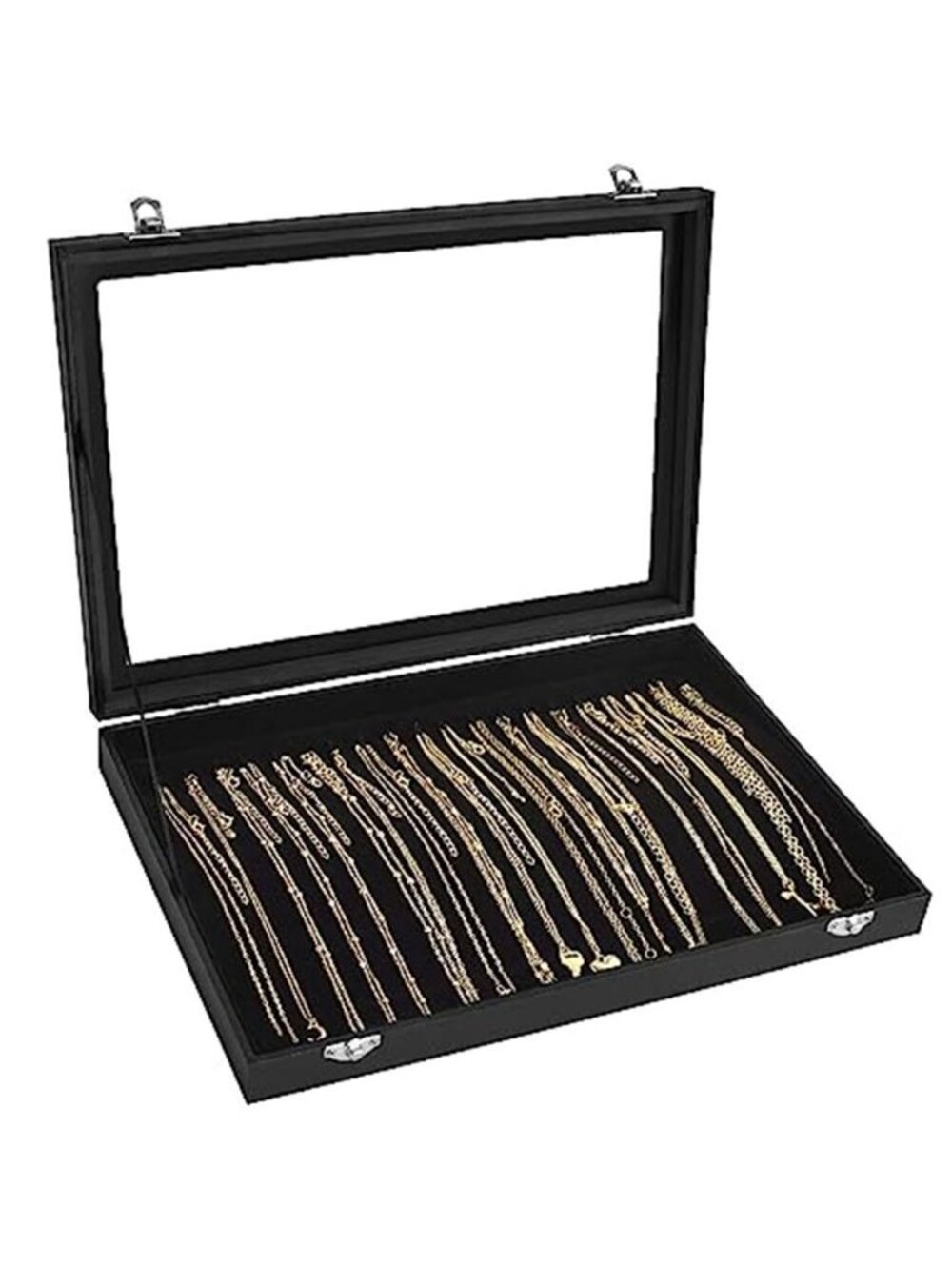 Necklace Organizer Box with Clear Lid Velvet Tray for Jewelry Storage Display